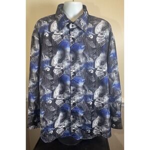 DANIEL ELLISSA 4XL Black/Blue/White Bold print mens long sleeve shirt